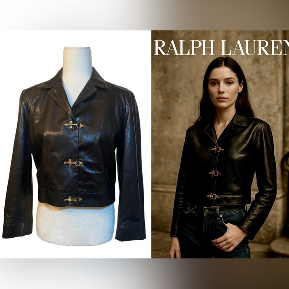 Ralph Lauren Collection Purple Label Vintage Snake Leather Jacket Cropped 90s L - Picture 1 of 16